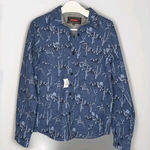 NWT Rock & Roll Denim Boys XL Horse Cactus Print Shacket Tight Knit Fleece Blue